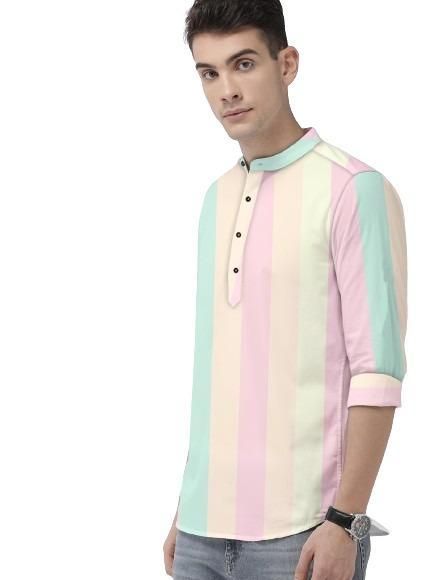 Men's Color Block Spread Collar Shirt
