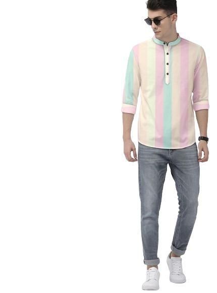 Men's Color Block Spread Collar Shirt