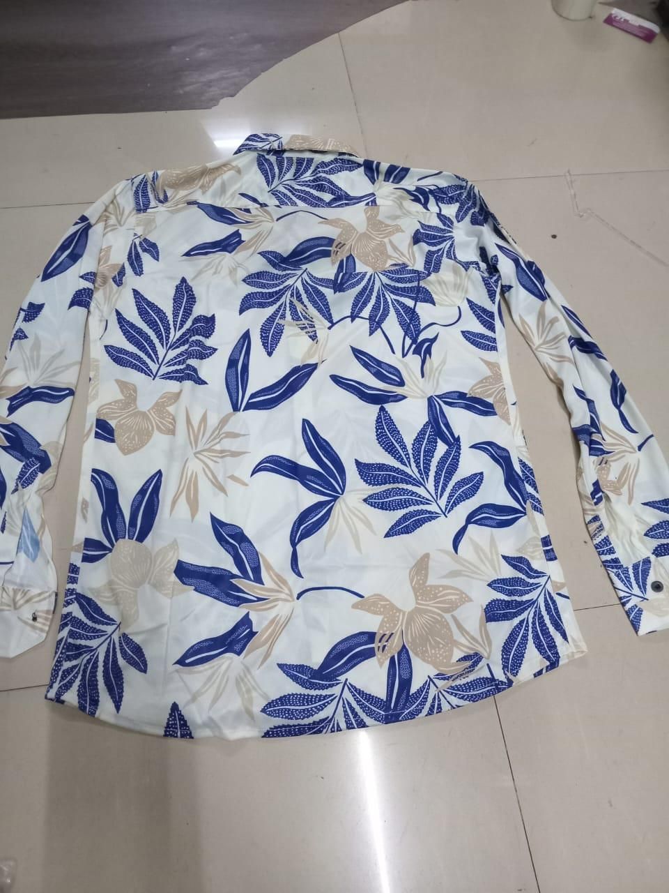 Men's Printed Shirt Cream & Navy Blue