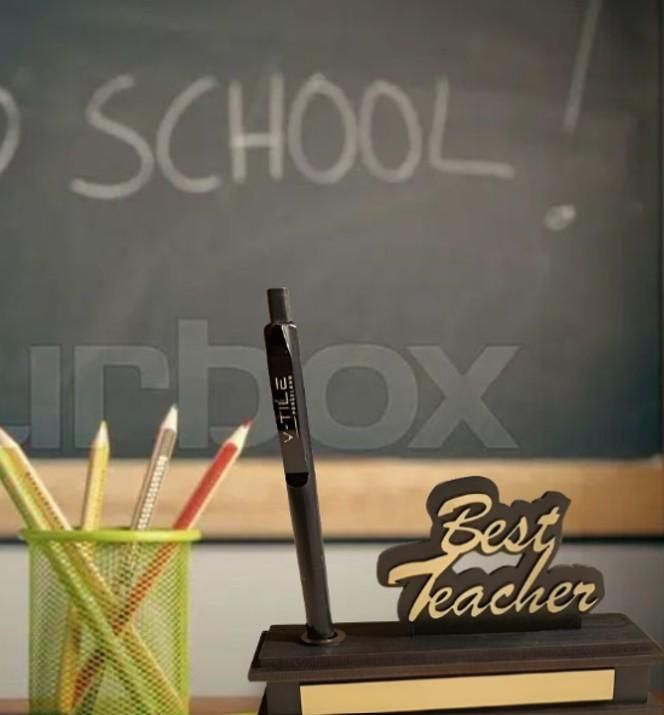Best Teacher Logo Pen Stand with Pen