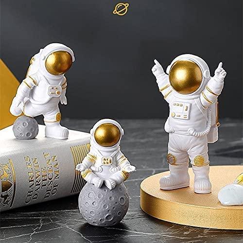 Astronaut Spaceman Statue Ornament  Figurine Decors Set of 3 - Golden
