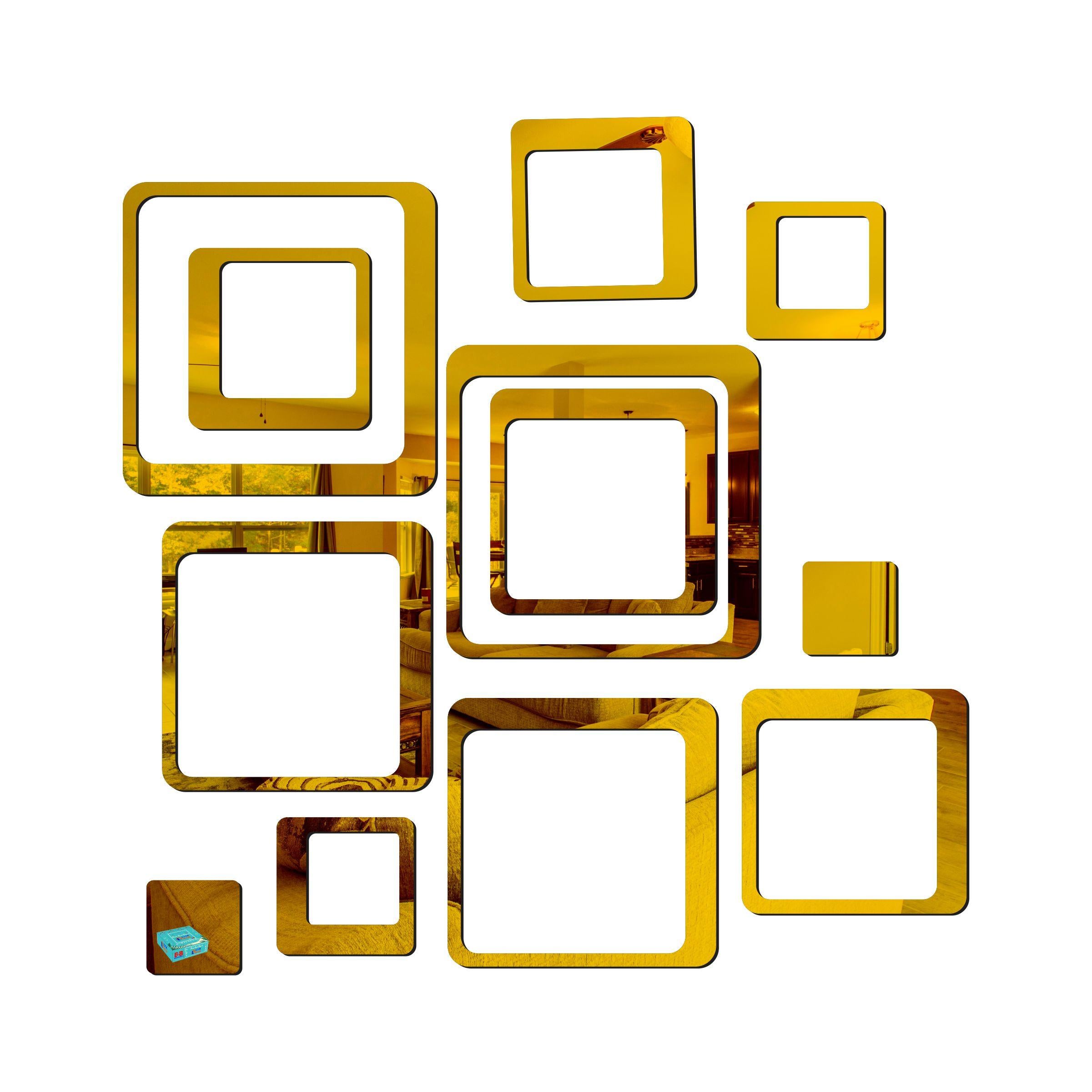Golden Box Shape 3D Acrylic Mirror Wall Sticker Decoration