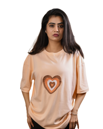 Peach Pink Oversized Heart T-Shirt for Women