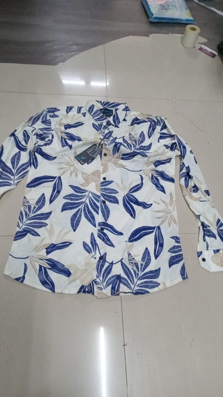 Men's Printed Shirt Cream & Navy Blue