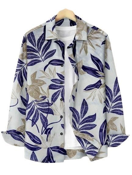 Men's Printed Shirt Cream & Navy Blue