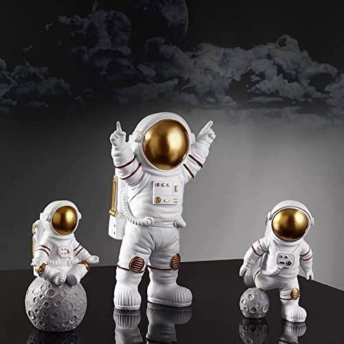 Astronaut Spaceman Statue Ornament  Figurine Decors Set of 3 - Golden