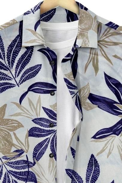 Men's Printed Shirt Cream & Navy Blue