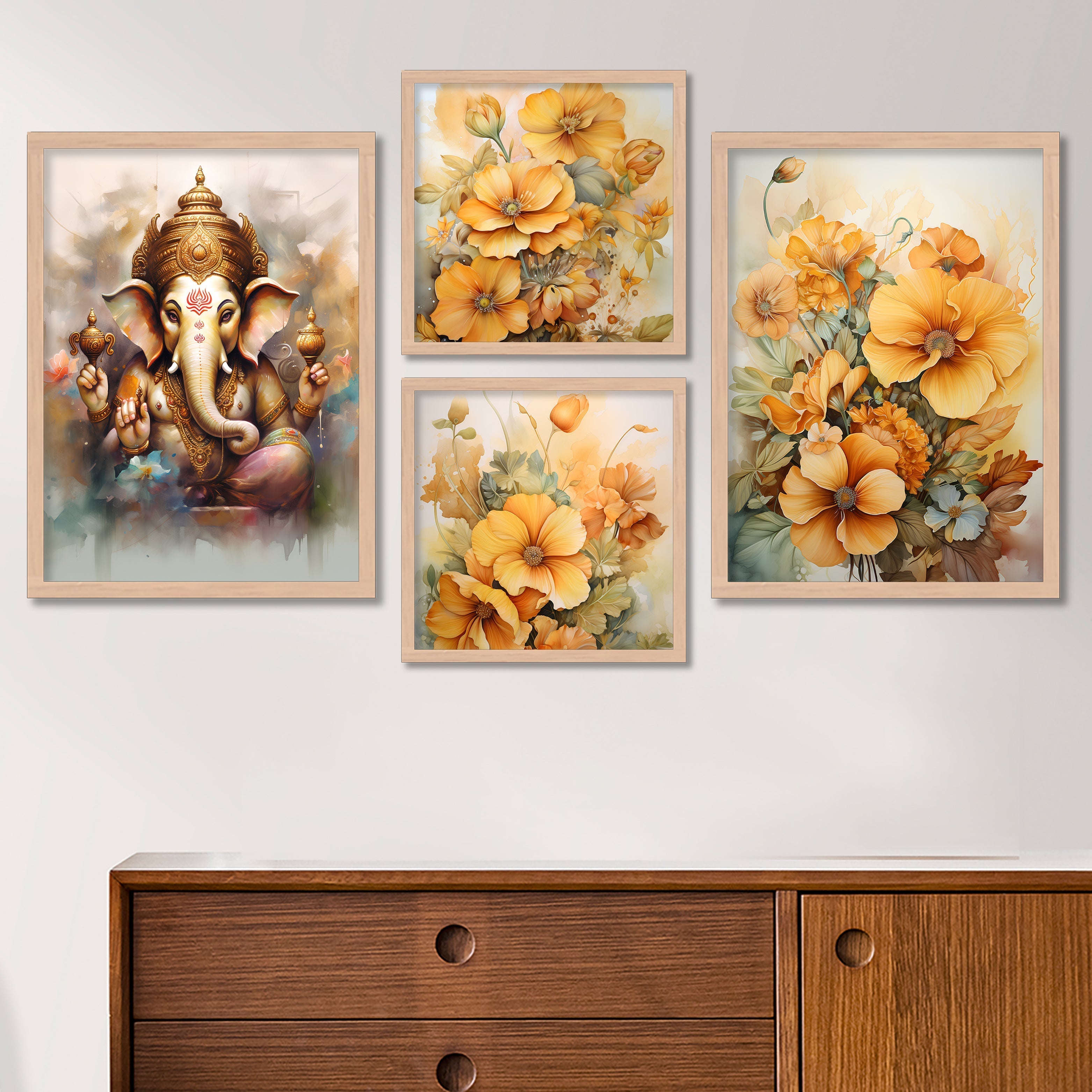 Ganpati Bappa Golden Flower Art