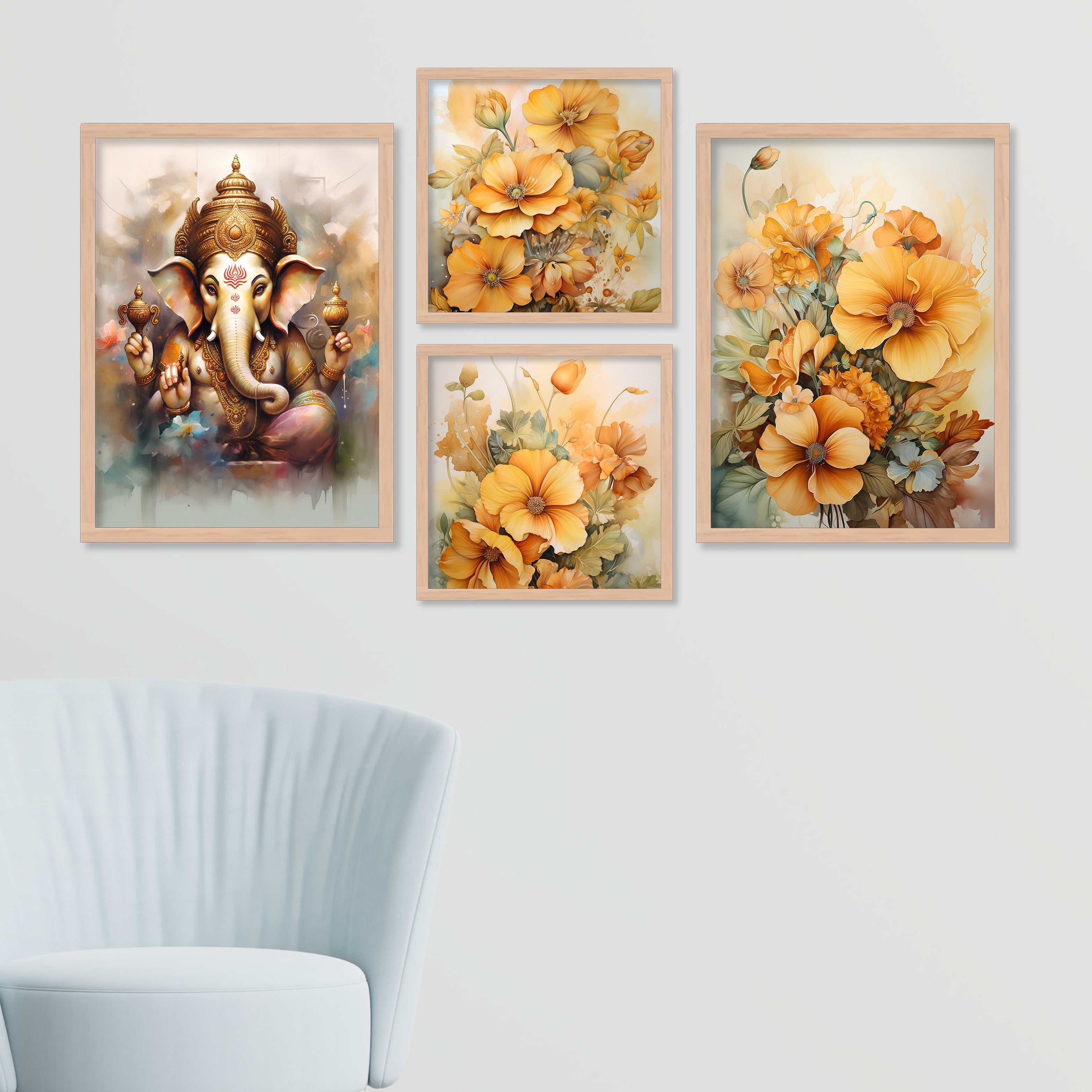 Ganpati Bappa Golden Flower Art
