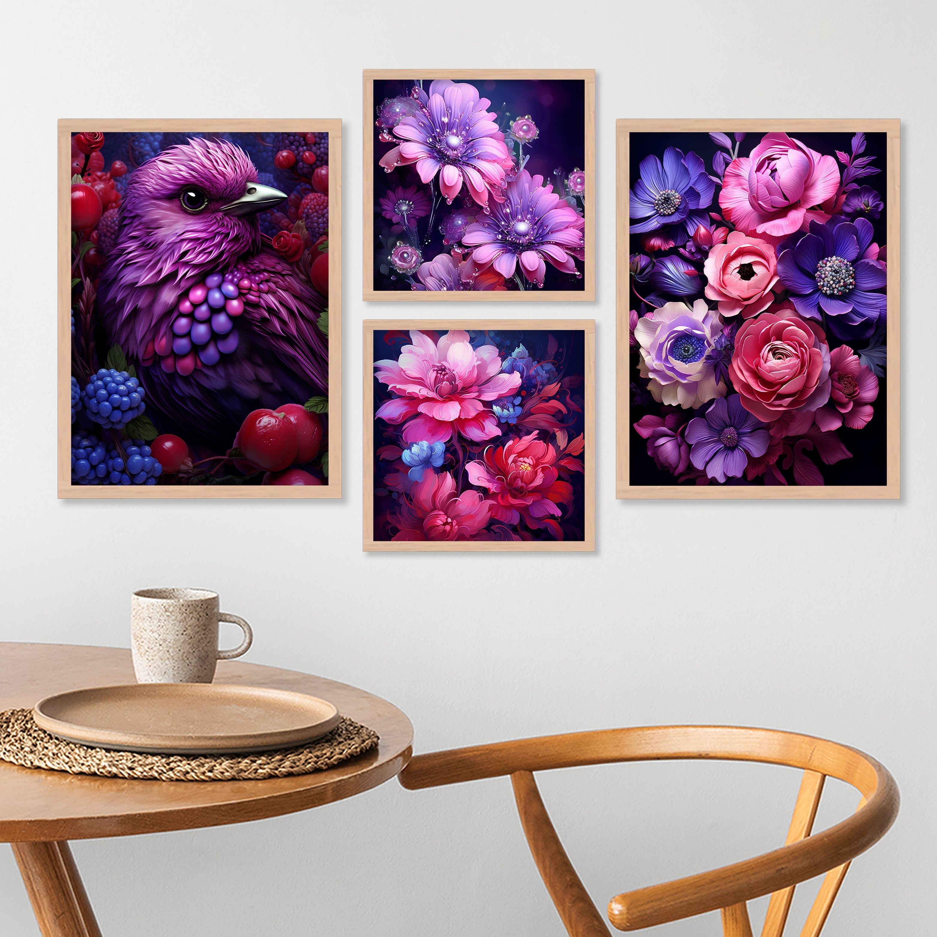 Purple Flower And Bird