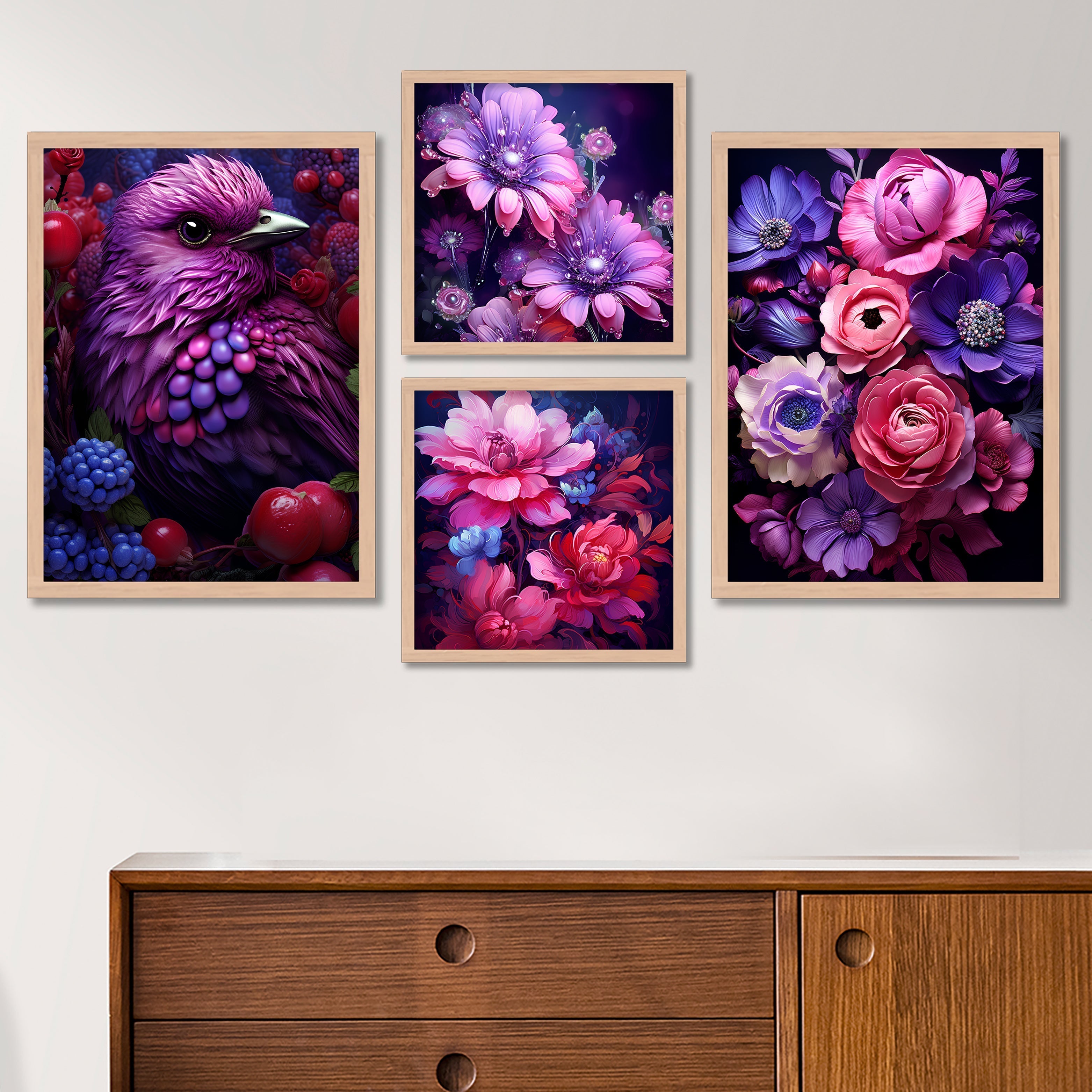 Purple Flower And Bird