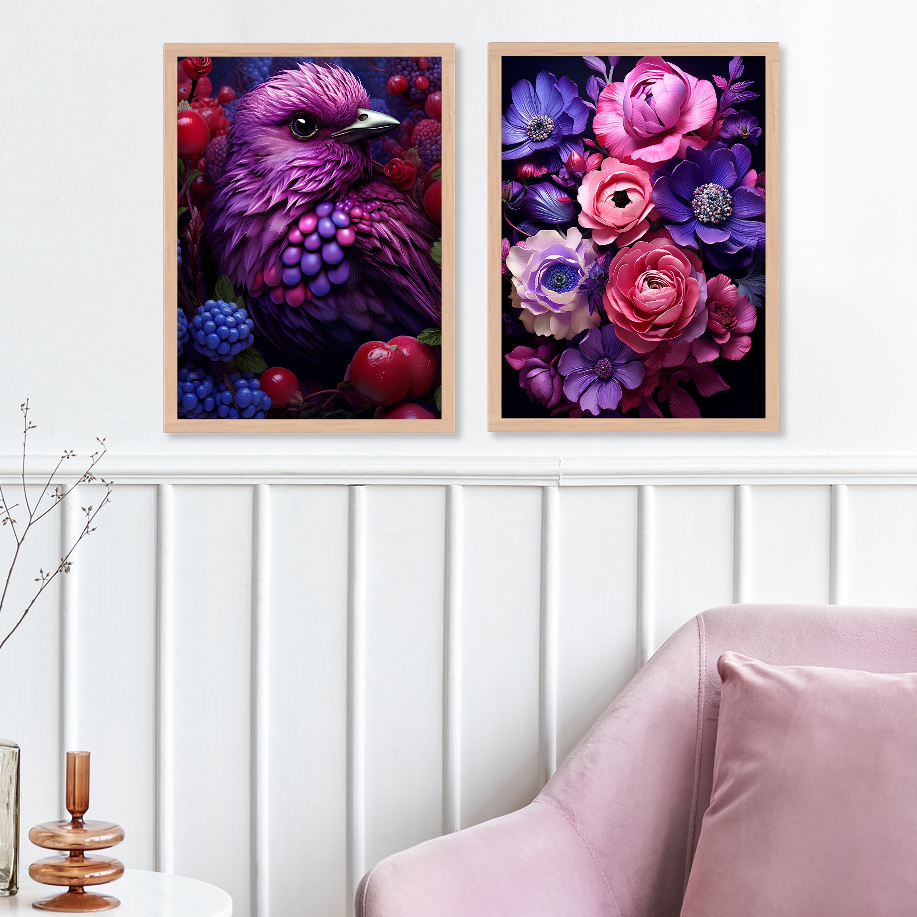 Purple Flower And Bird