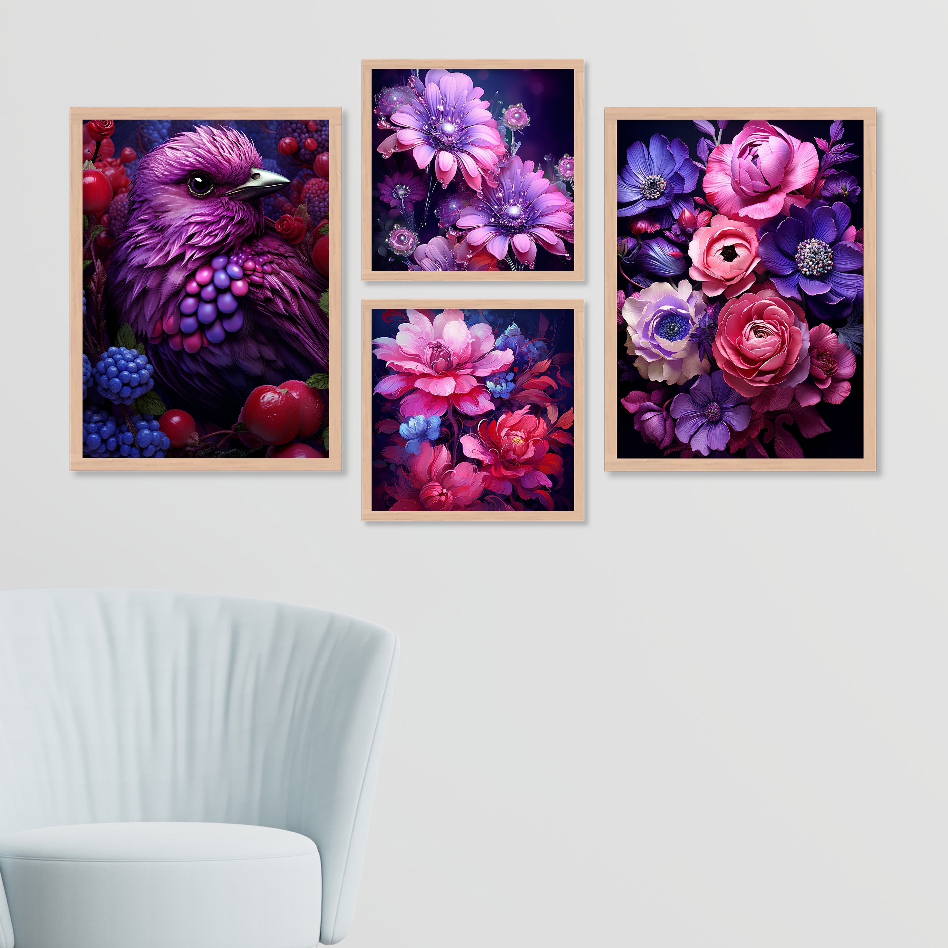 Purple Flower And Bird