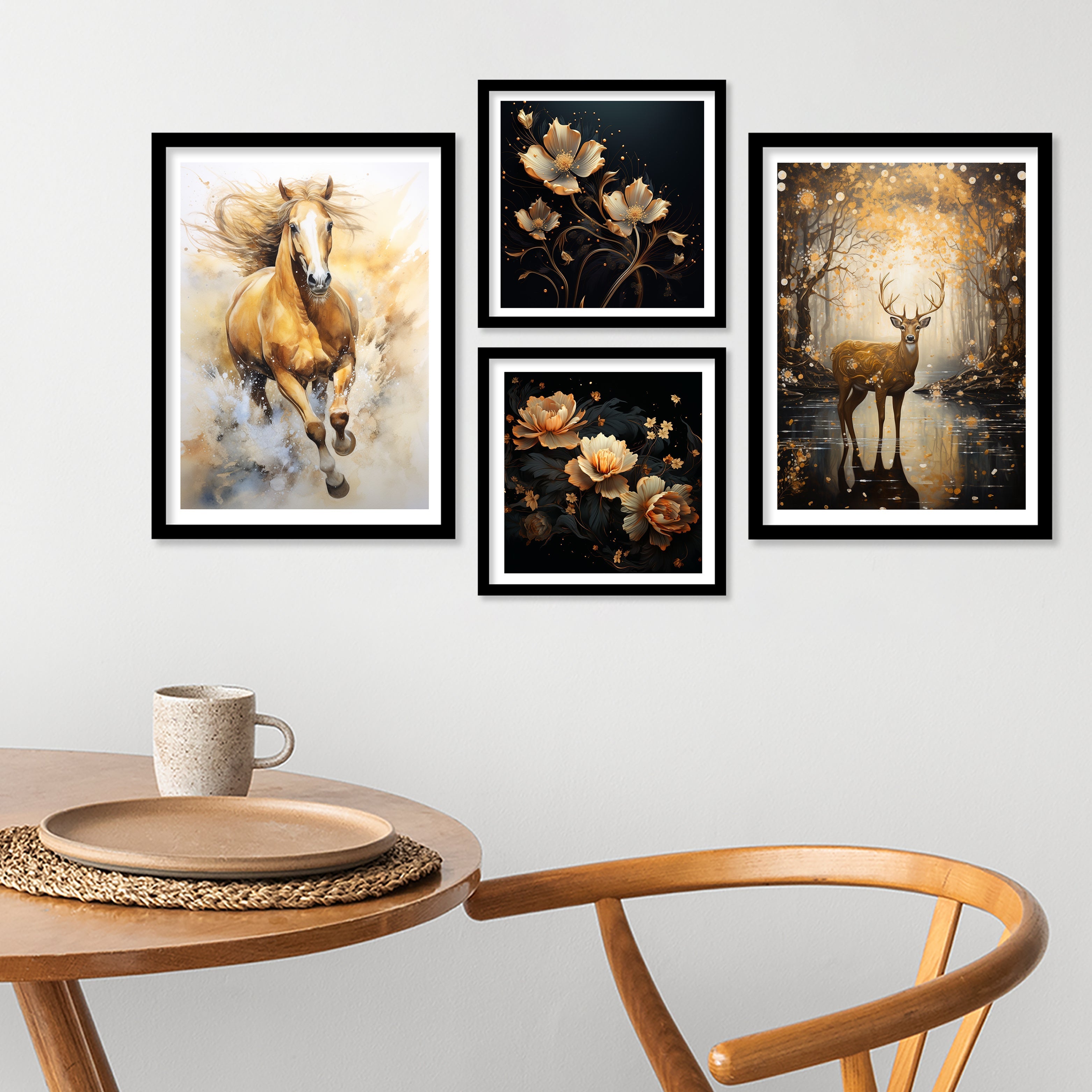 Golden Horse And Swamp Deer Art