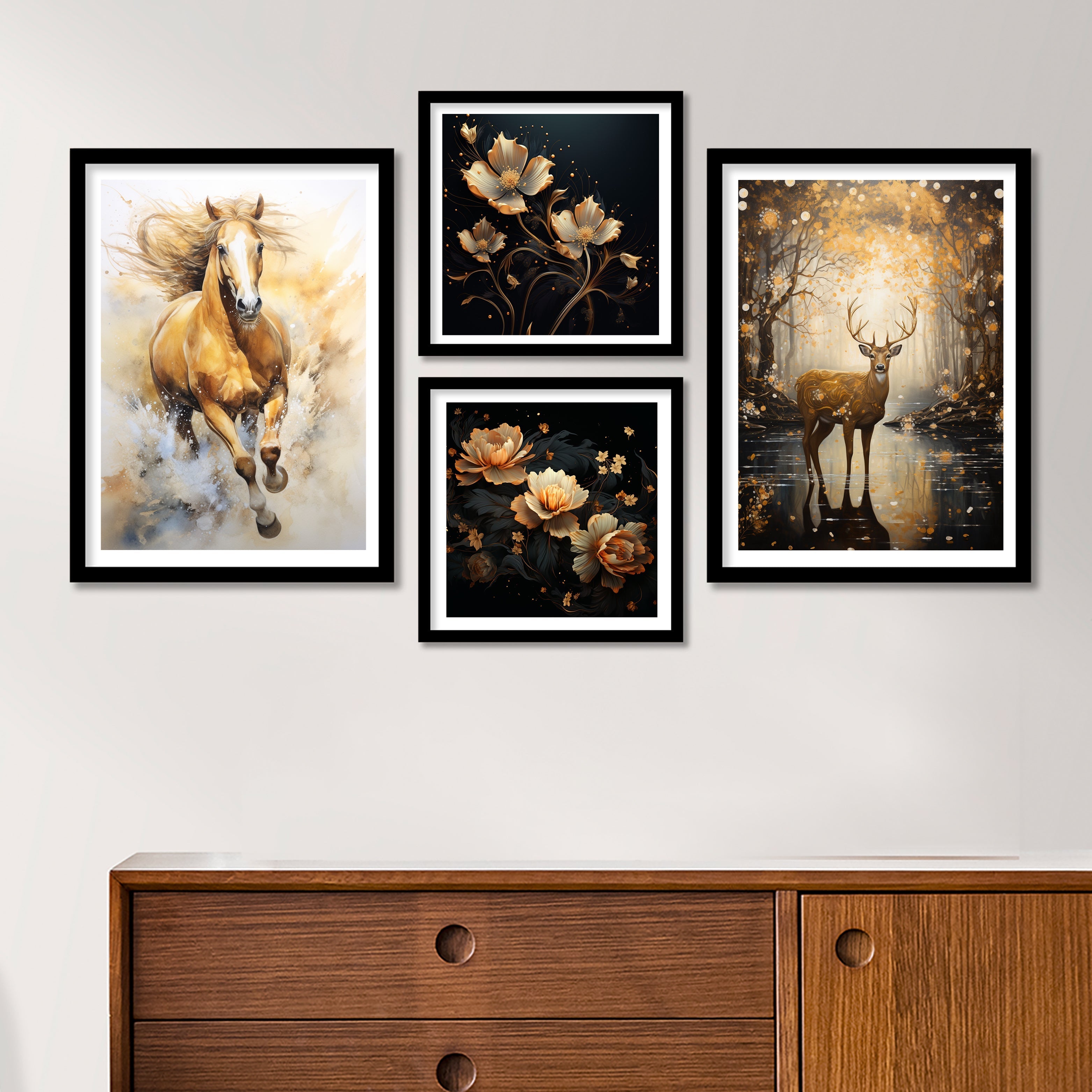 Golden Horse And Swamp Deer Art