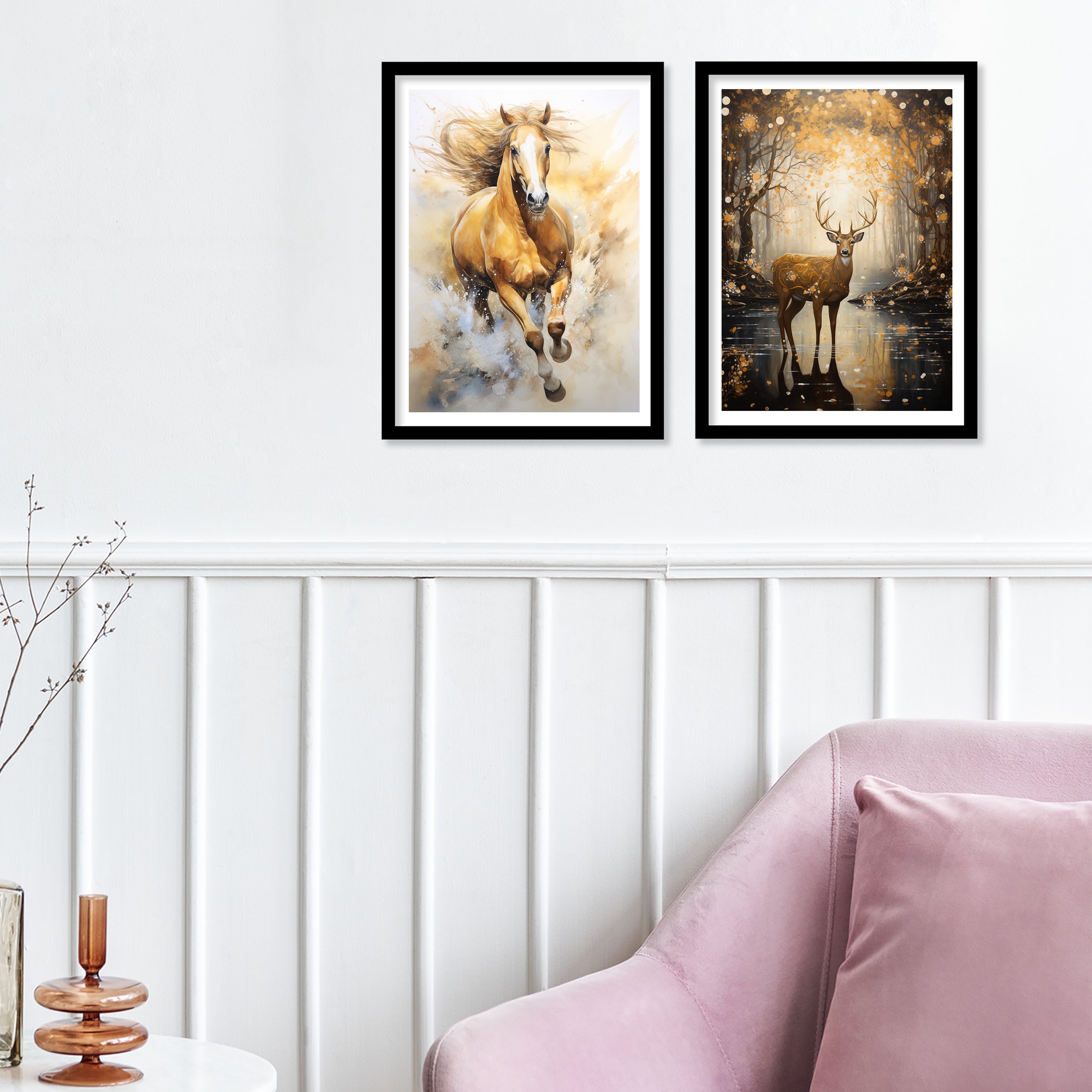Golden Horse And Swamp Deer Art