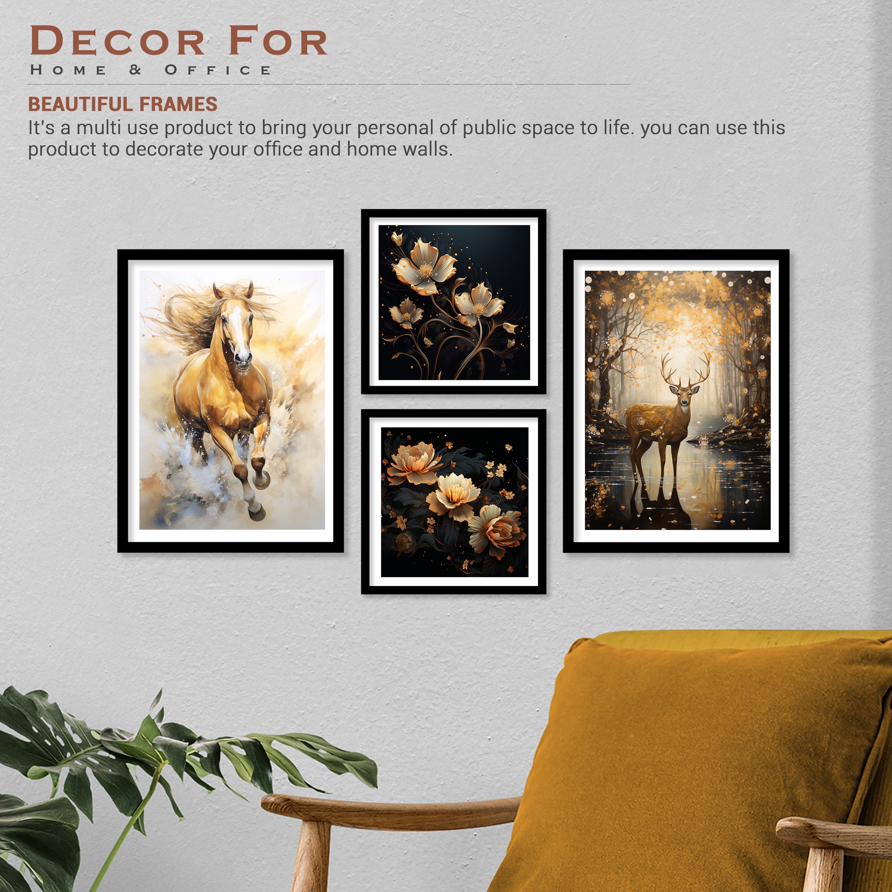 Golden Horse And Swamp Deer Art