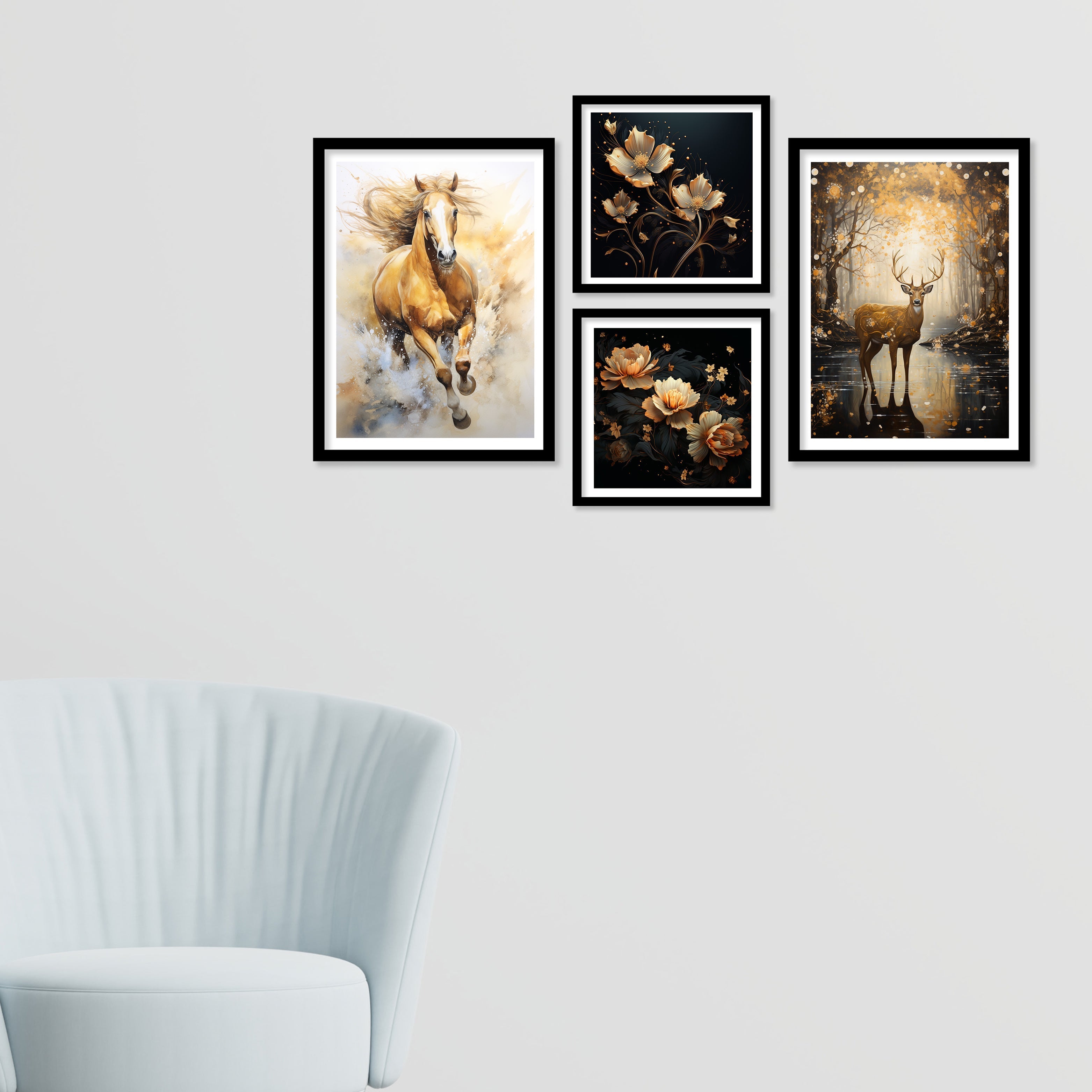 Golden Horse And Swamp Deer Art