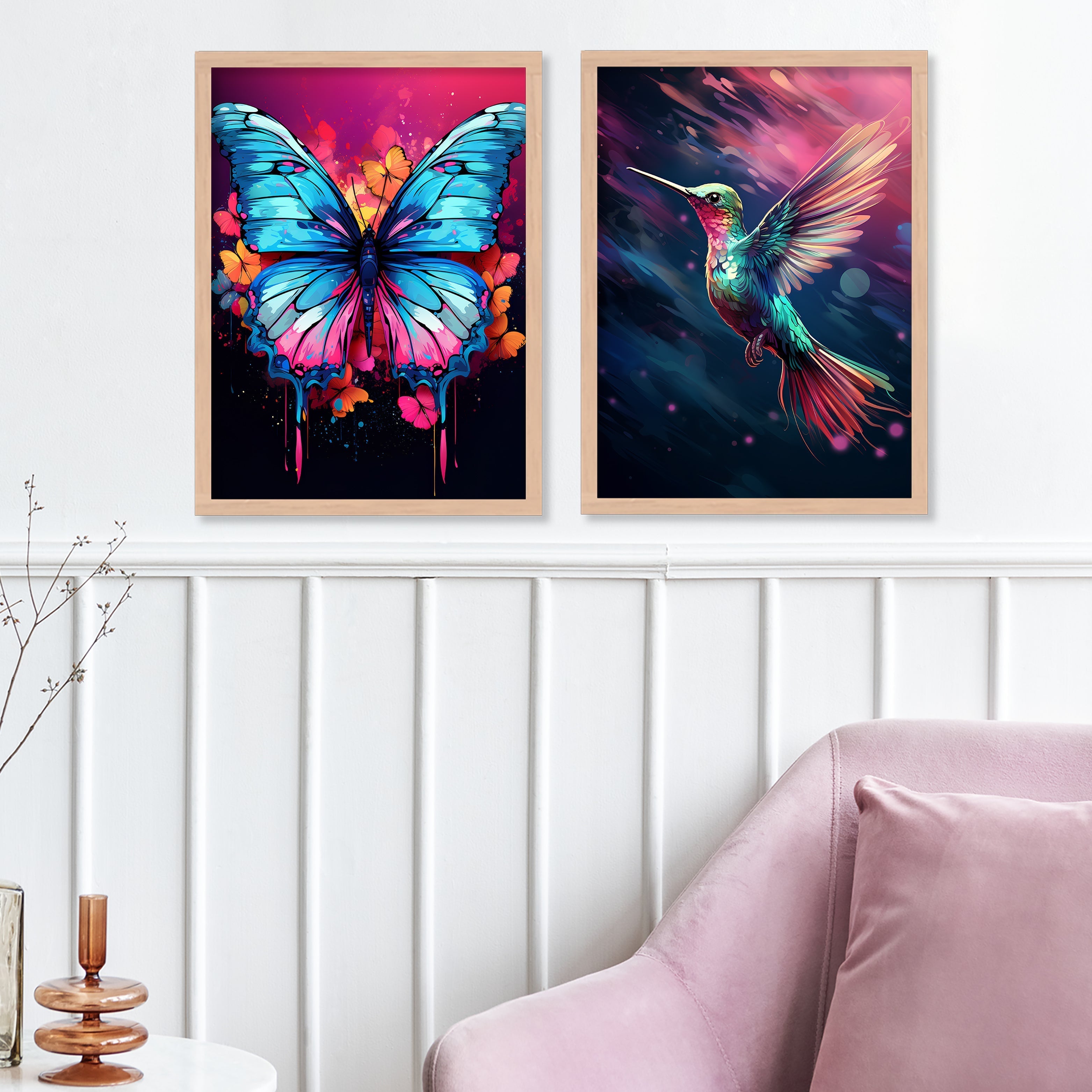 Flower With Sparrow And Butterfly