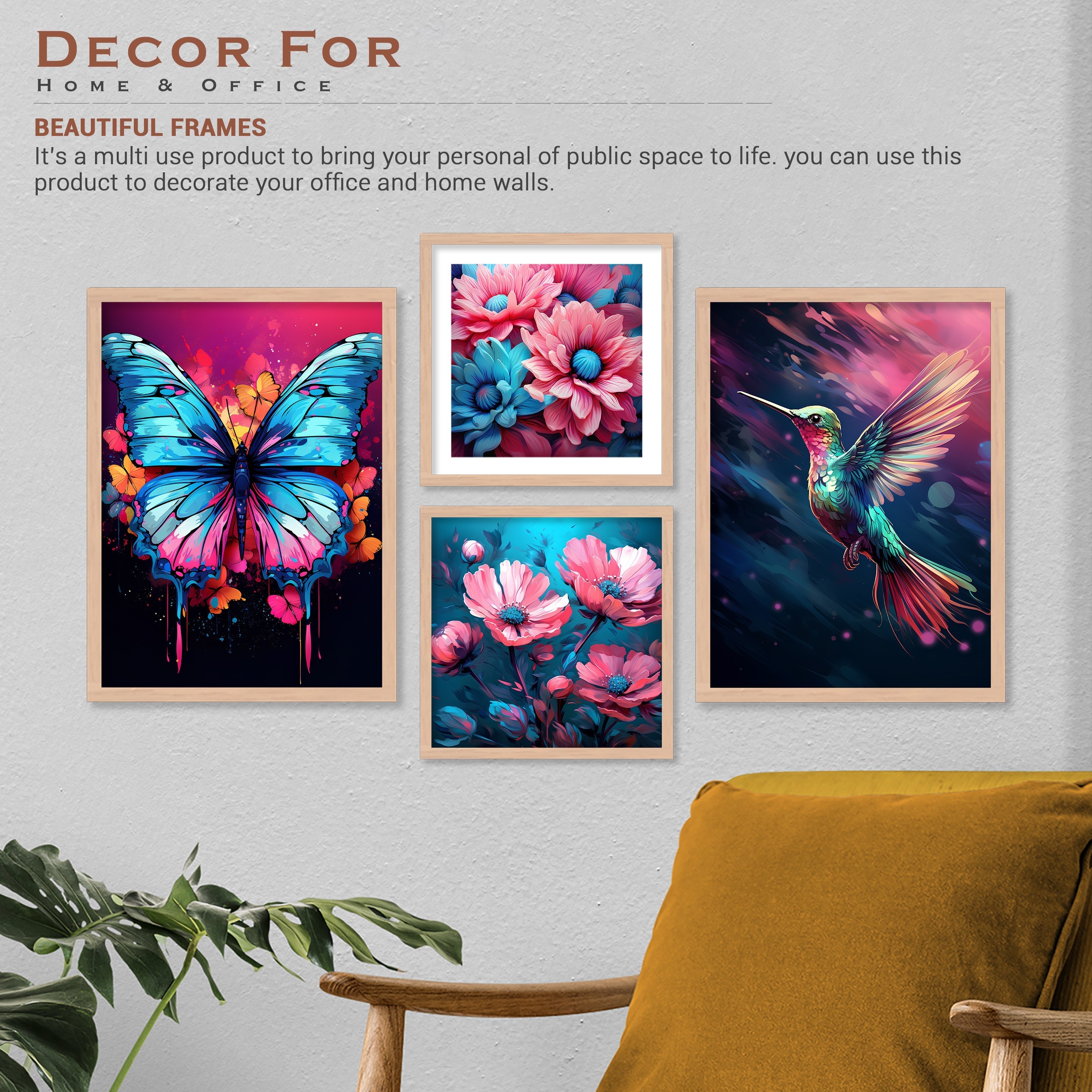 Flower With Sparrow And Butterfly