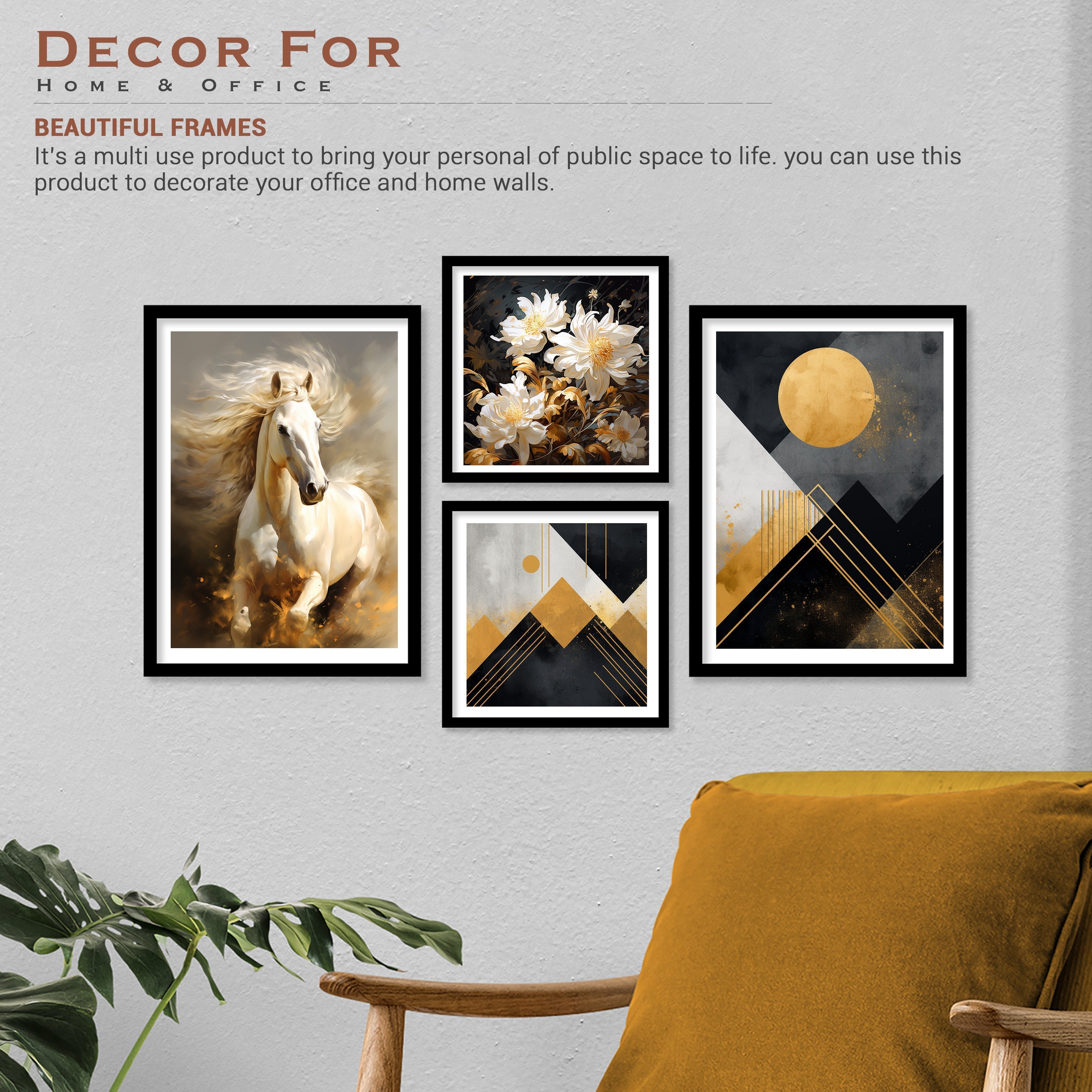 Running Horse With Golden Design