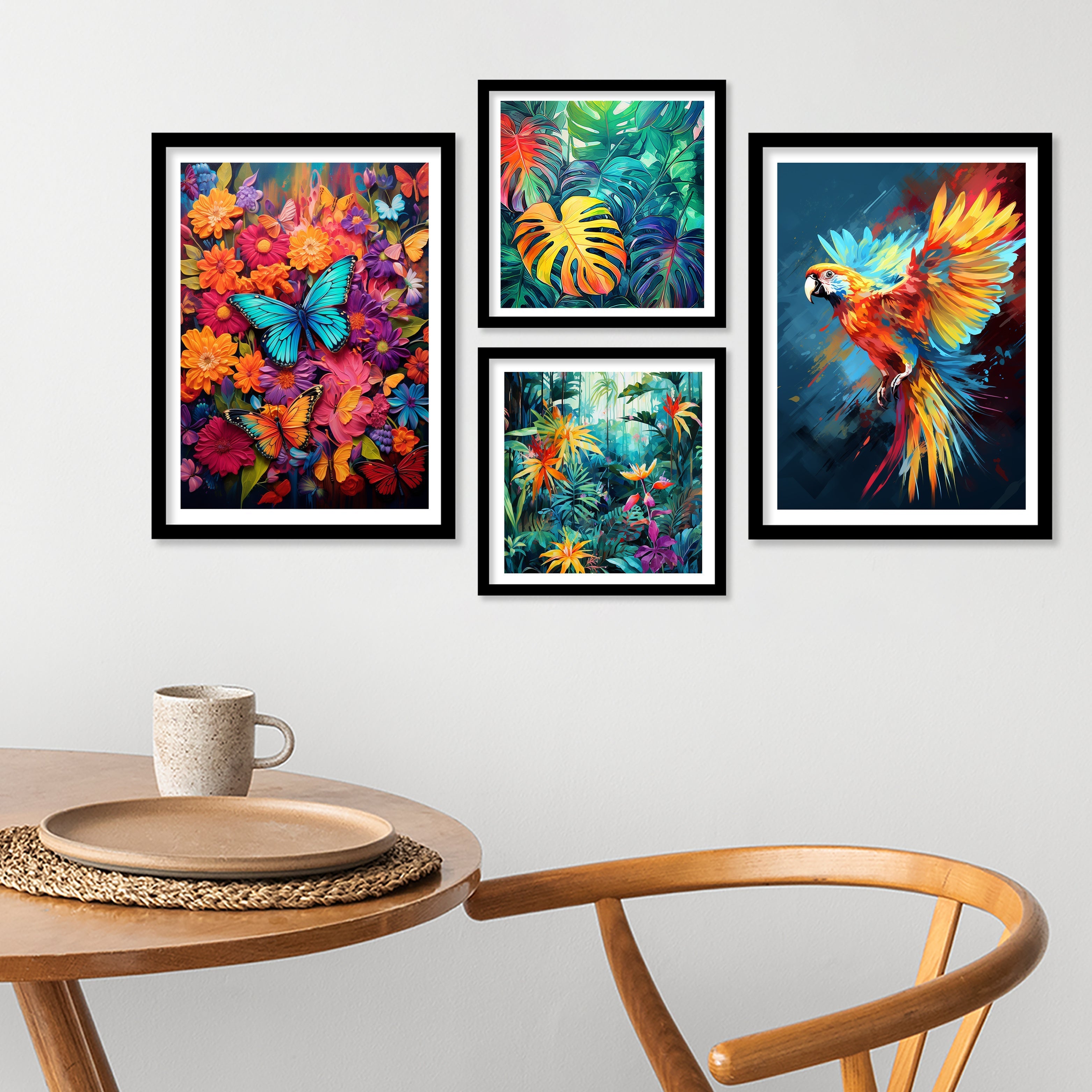 Rainbow Colour Butterfly And Bird Wall Art