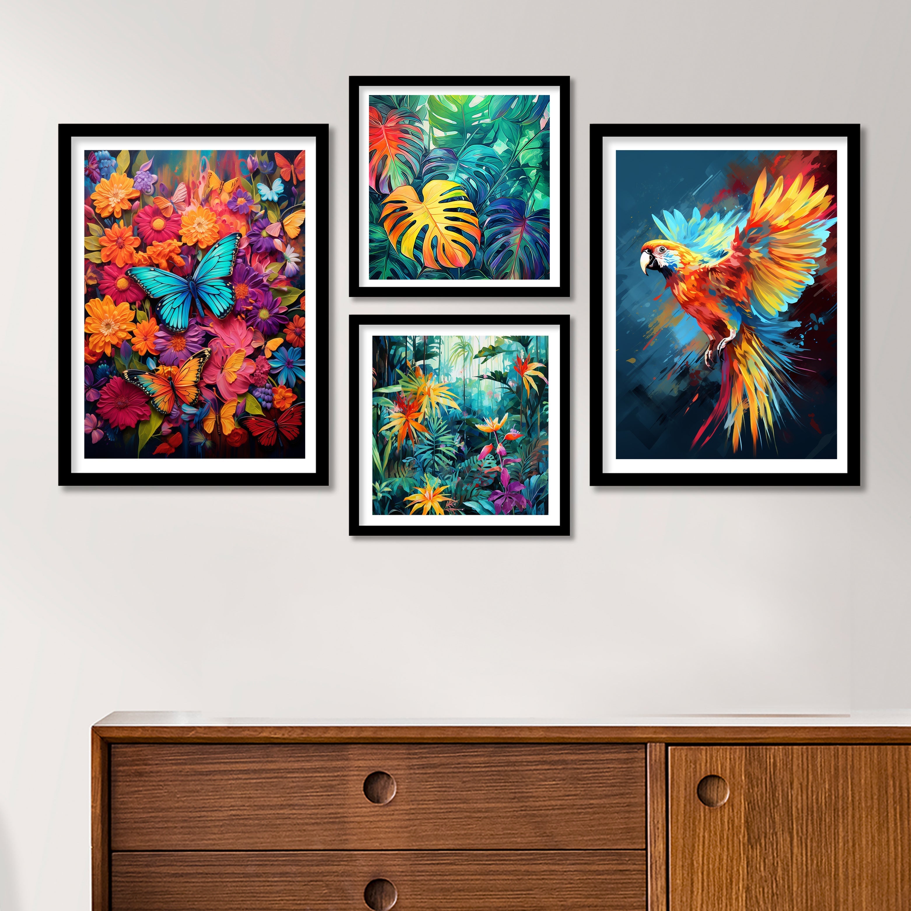 Rainbow Colour Butterfly And Bird Wall Art