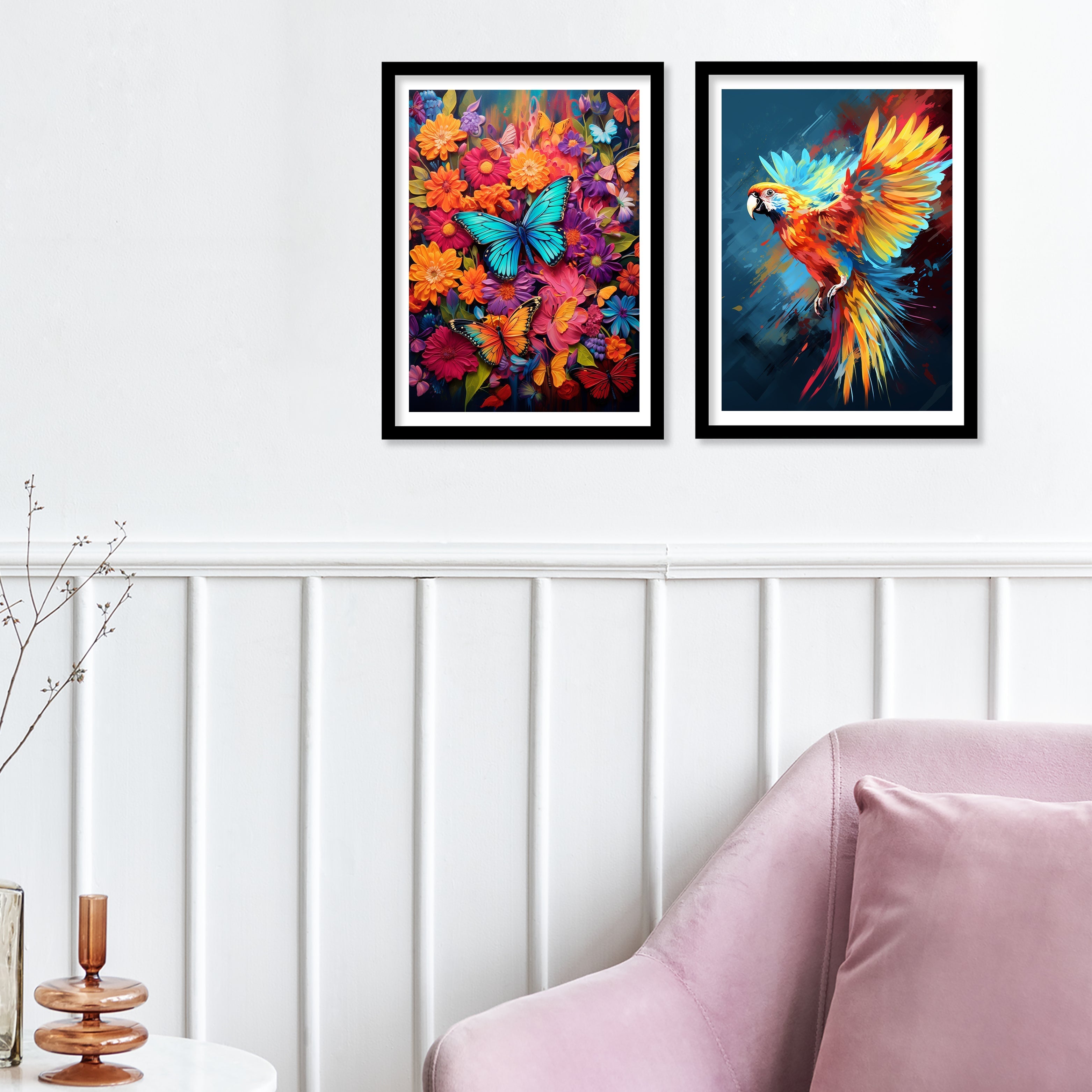 Rainbow Colour Butterfly And Bird Wall Art