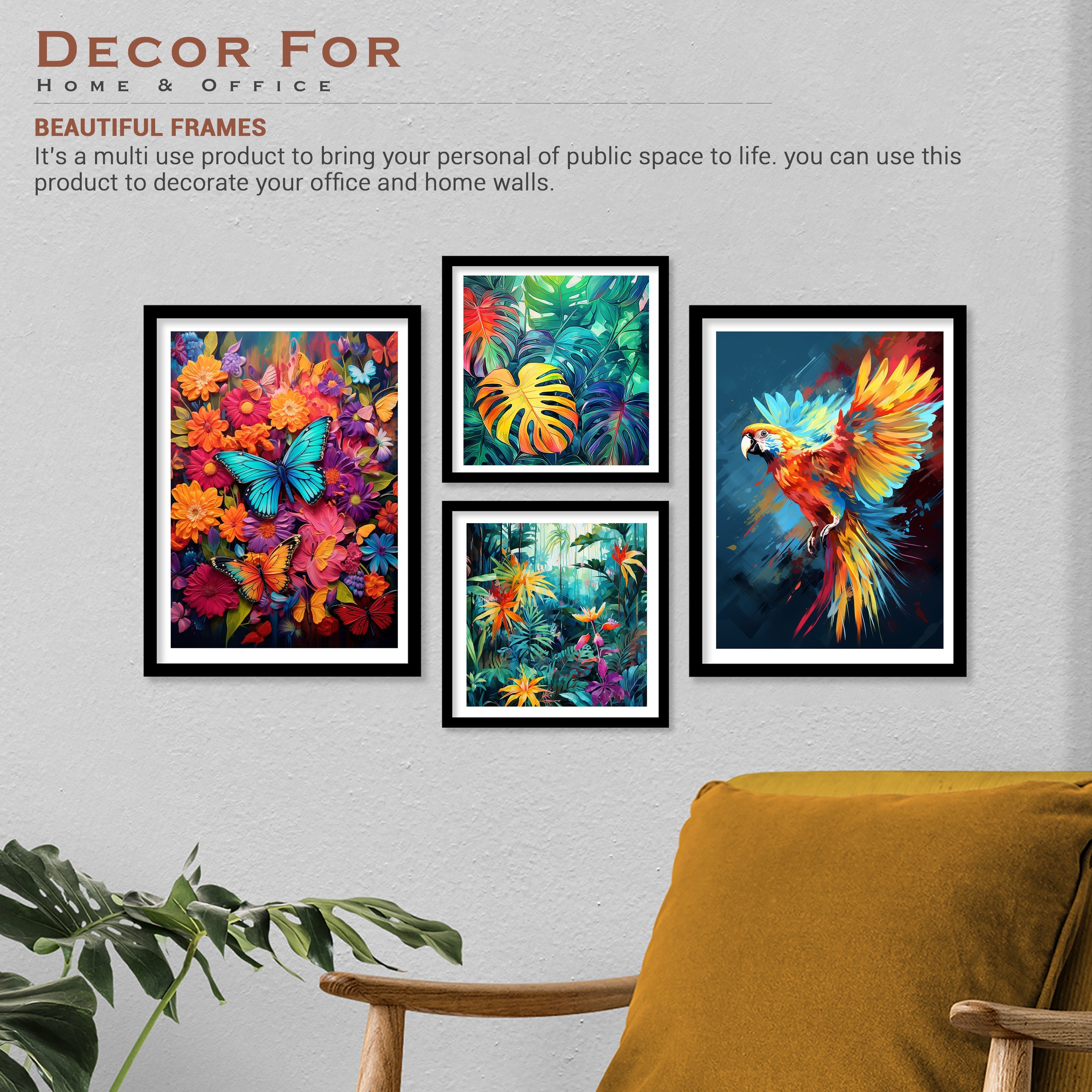 Rainbow Colour Butterfly And Bird Wall Art