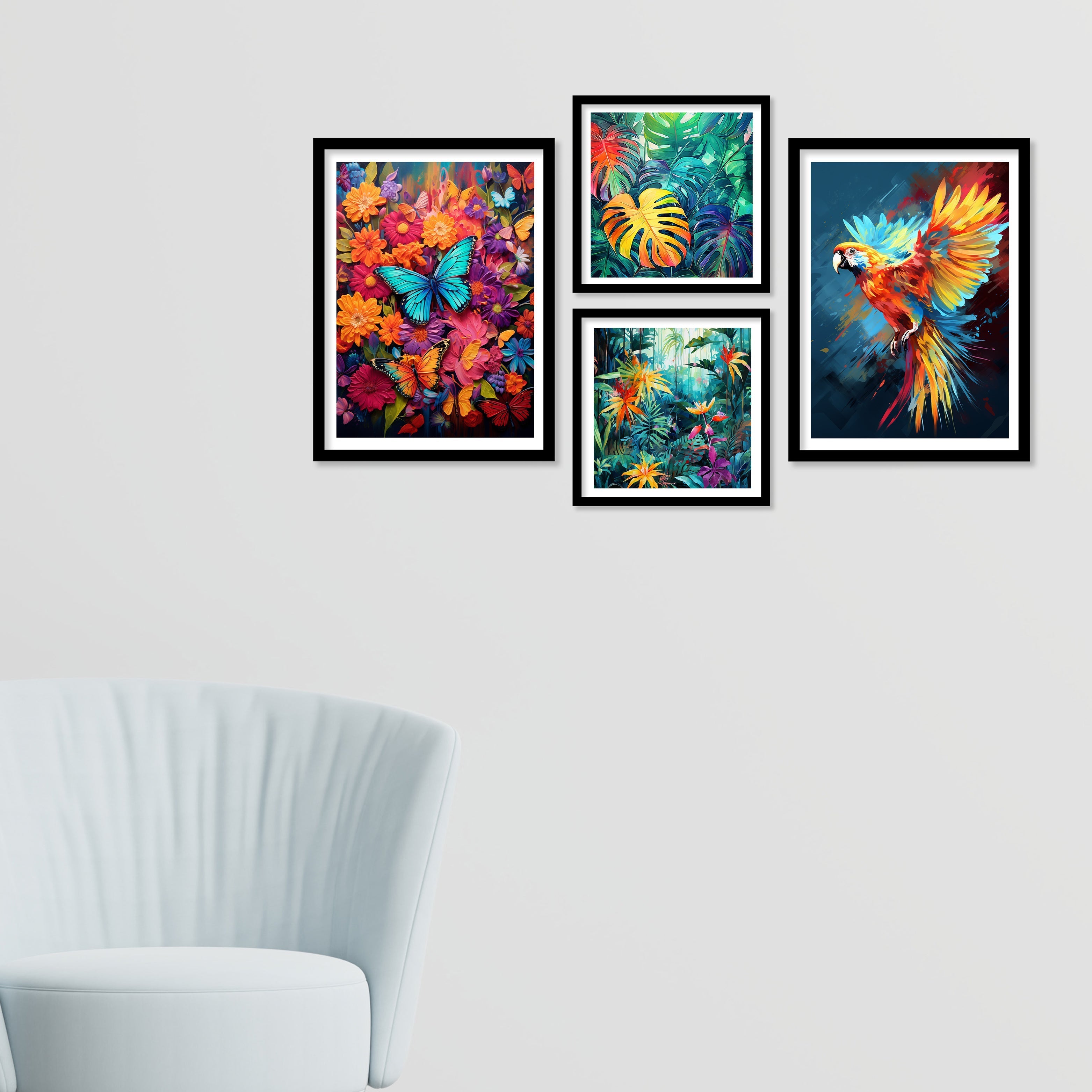 Rainbow Colour Butterfly And Bird Wall Art