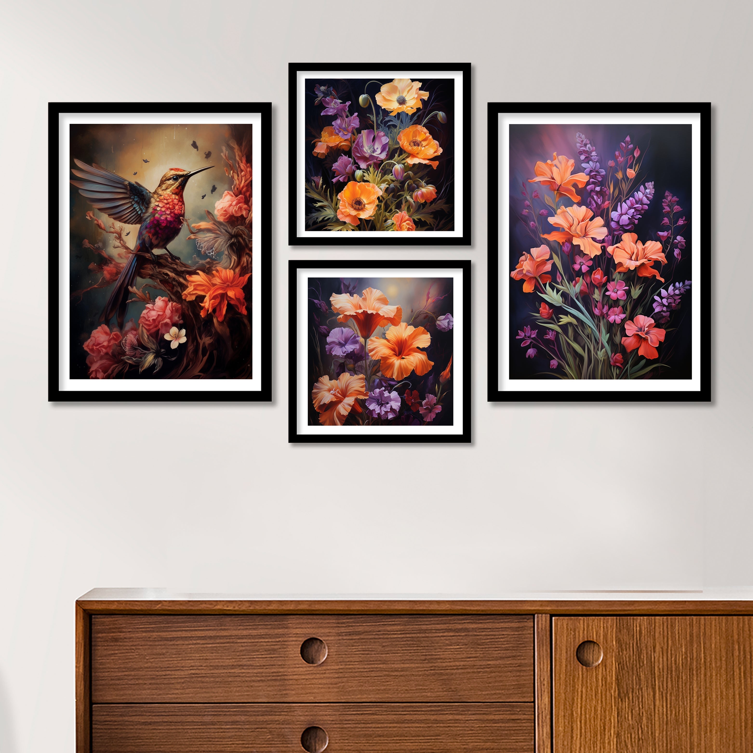 Beautiful Bird And Colourfull Flower Art