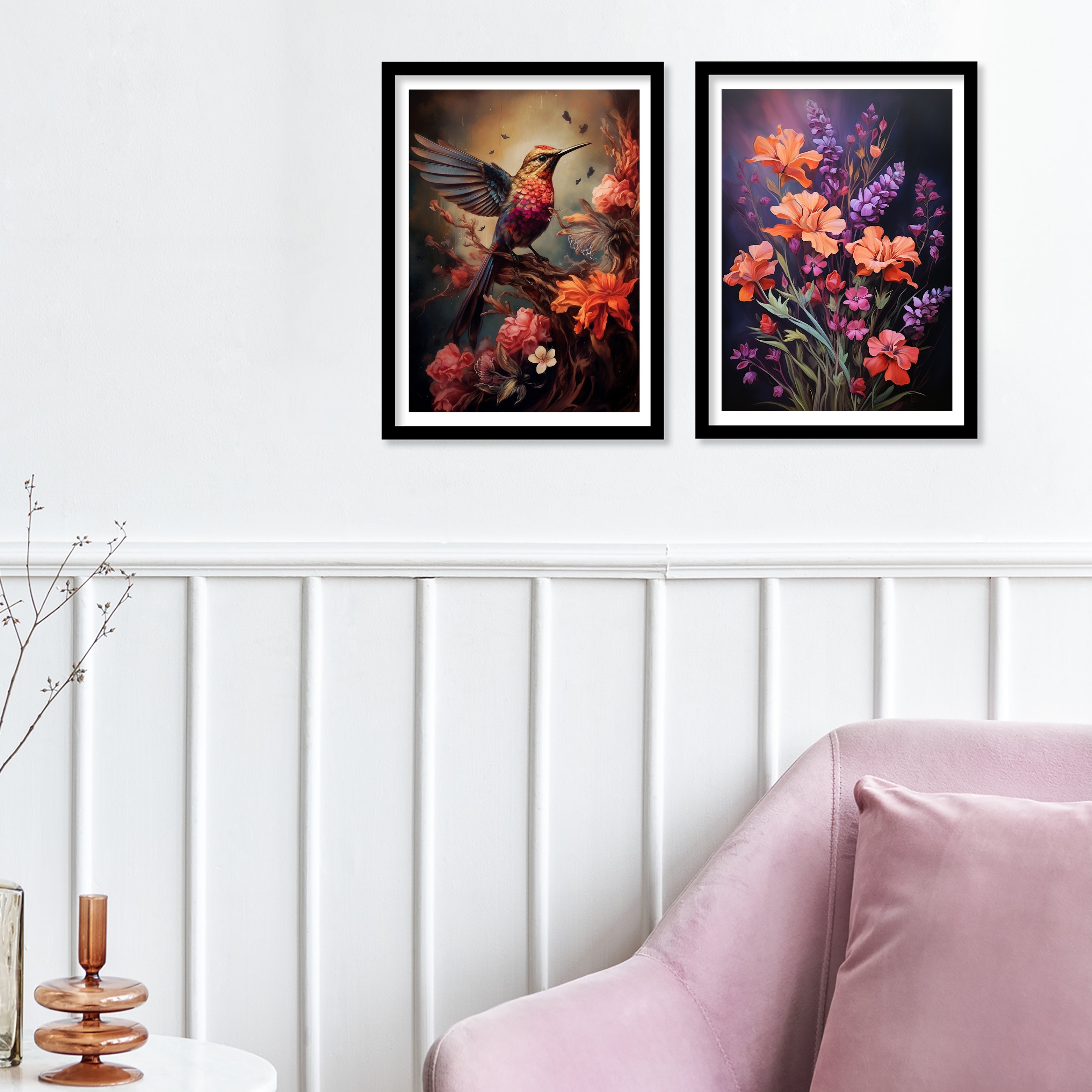 Beautiful Bird And Colourfull Flower Art