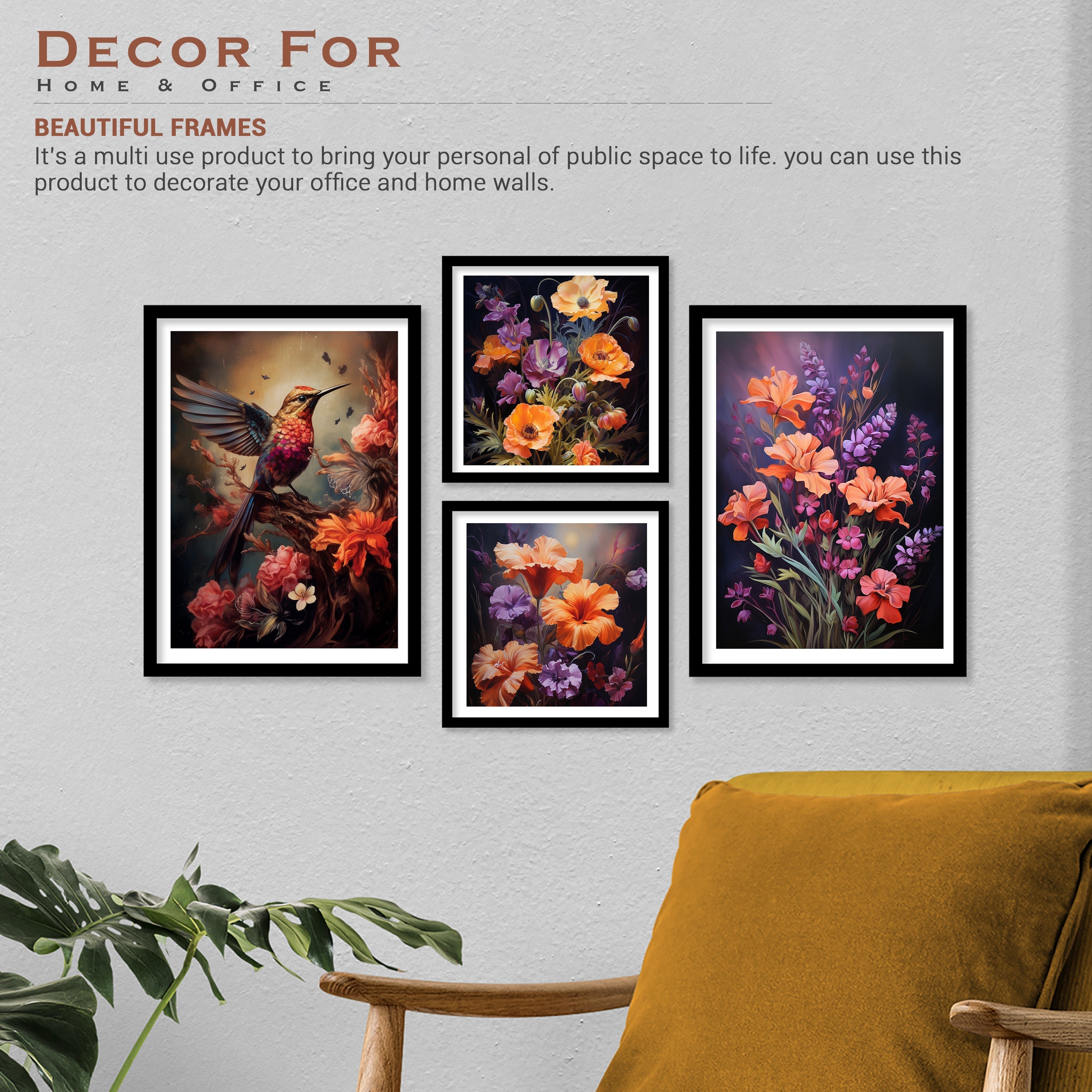 Beautiful Bird And Colourfull Flower Art