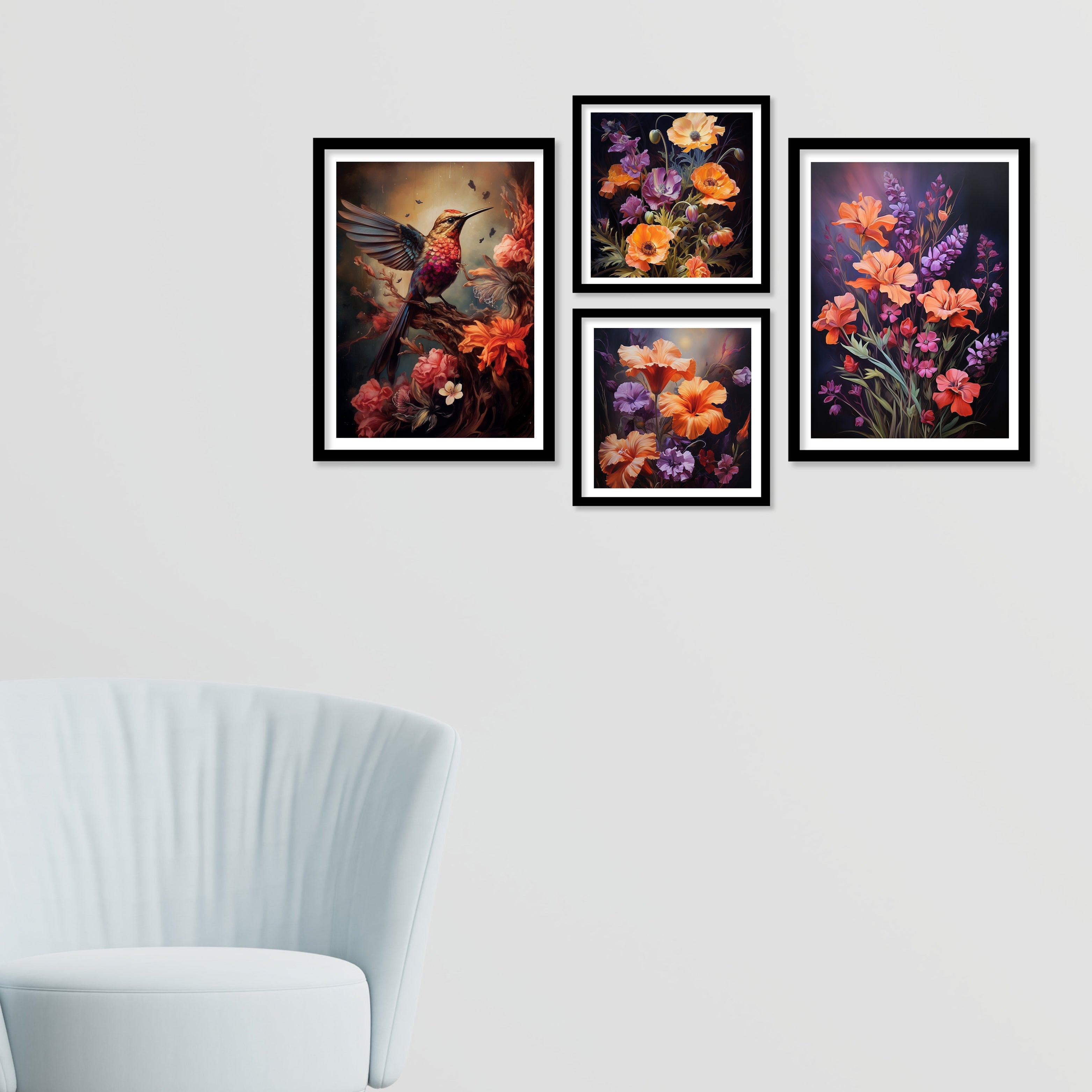 Beautiful Bird And Colourfull Flower Art